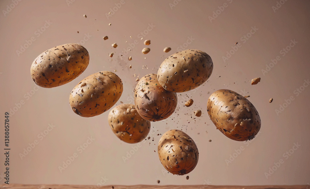 Aufkleber bunch of potatoes are flying through the air. there are six potatoes in total. the potatoes are scat