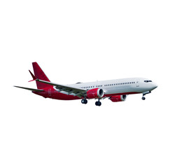 Airplane white and red isolated on white background with clipping path. Element for design.