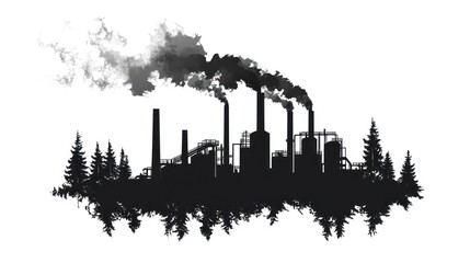 Fototapeta premium Industrial Pollution, Forest Silhouette, Environmental Impact, Stock Photo