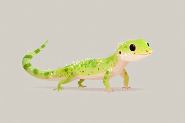 Cute green gecko illustration isolated on light background