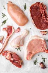 raw meat parts on a light background