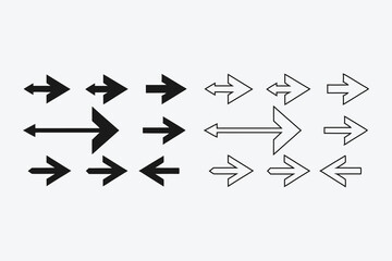 Set of Various Directional Arrows in Black and White