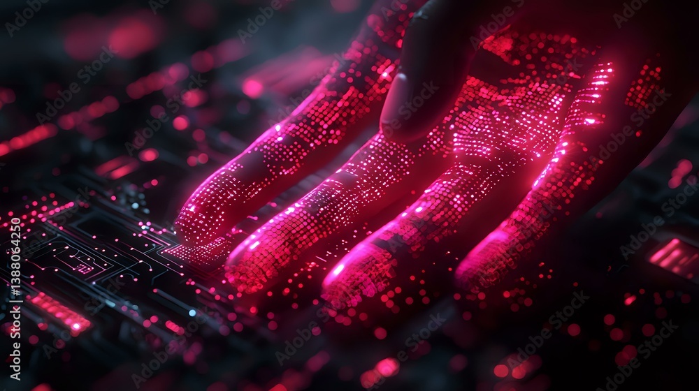 Aufkleber glowing pink digital wave pattern with circuit board elements creates futuristic technology backgrou