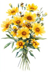 Naklejka premium A beautiful bouquet of yellow flowers and buzzing honeybees