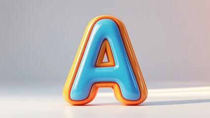 Illustration of blue 3D letter A with orange borders on white background