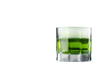Glass with bright green drink on transparent background