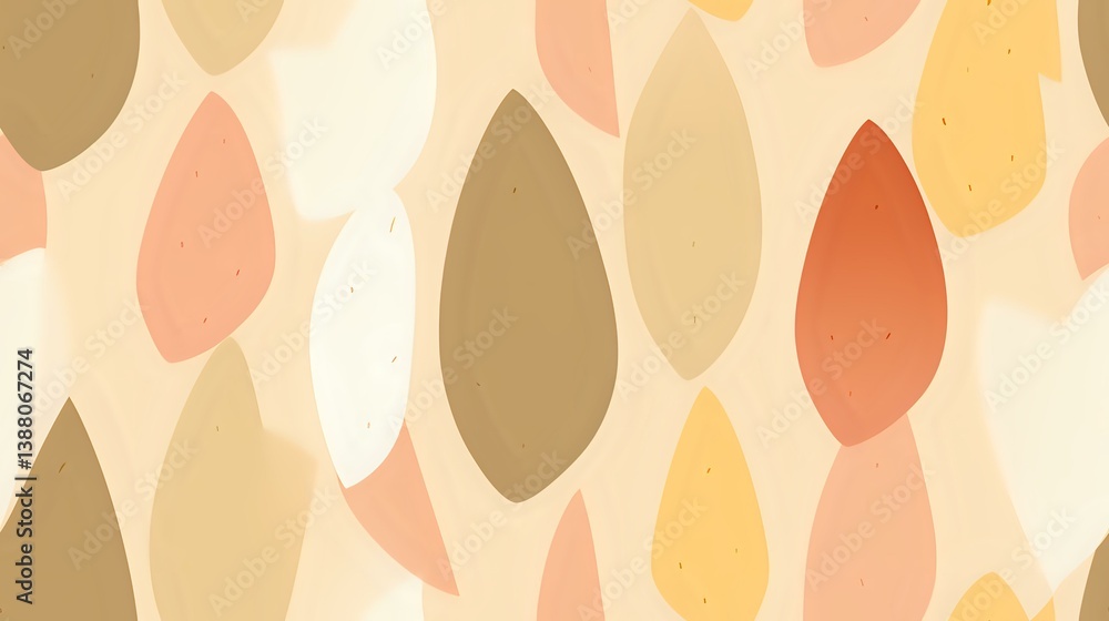 Poster organic teardrop shapes in muted earth tones create seamless repeating pattern. soft coral, olive an