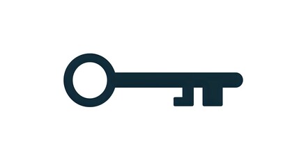 Simple black key silhouette isolated on white background. Classic antique style skeleton key shape for security and access concepts.