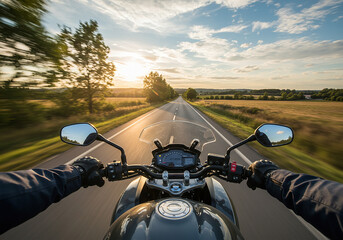 Motorbike Riding on a Beautiful rural road POV shot - sunset
