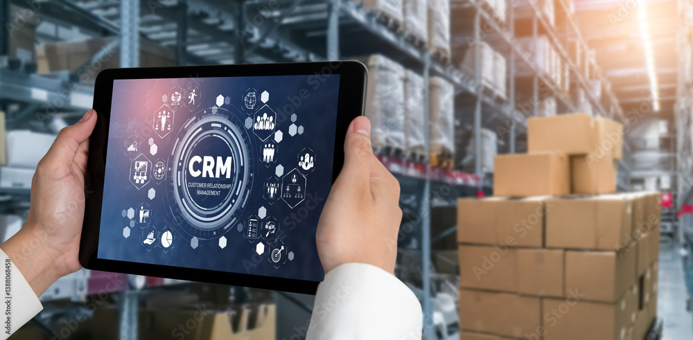 Poster customer relationship management system on modish computer for crm business and enterprise