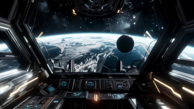 window in spaceship, view inside out