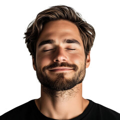 Fototapeta premium A Man with Serene Expression Gently Closed Eyes Isolated on Transparent Background