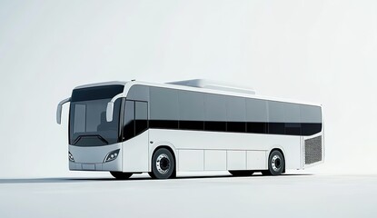 Modern bus with sleek minimalist design, white and gray color scheme, clean background