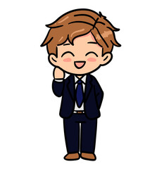 Obraz premium cute business man acting say hi in doodle style illustration