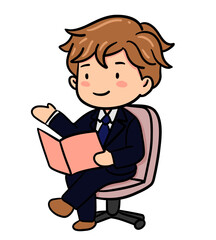 cute business man acting reading in doodle style illustration