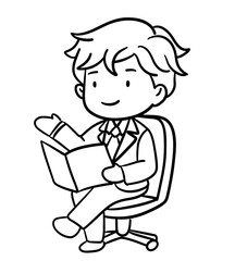 cute business man acting reading in doodle style illustration