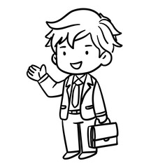 cute business man acting say hi and hold business bag illustration
