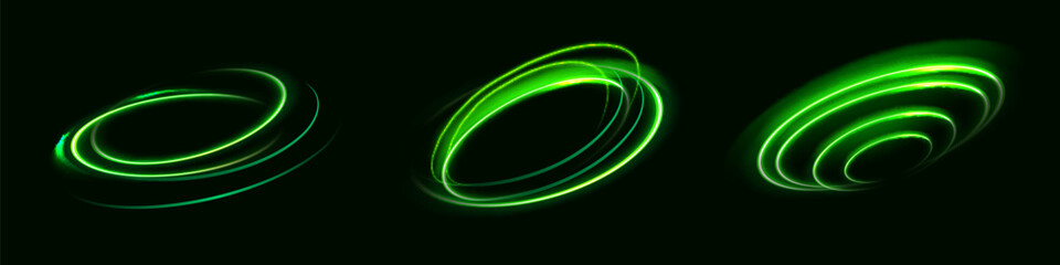 Light green twirl. Curve light effect of green line. Luminous green circle portal. Vector