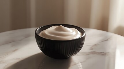 Obraz premium Fresh and natural Greek yogurt in a bowl, perfectly lit with a soft and elegant finish.
