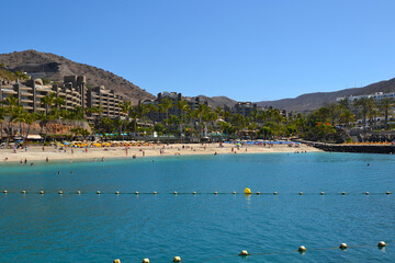 Anfi del Mar, Gran Canaria. View of Anfi dle Mar beach and Anfi resort, Gran Canaria, Canary Islands, Spain. 
