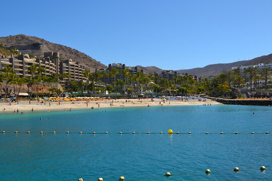 Anfi del Mar, Gran Canaria. View of Anfi dle Mar beach and Anfi resort, Gran Canaria, Canary Islands, Spain. 
