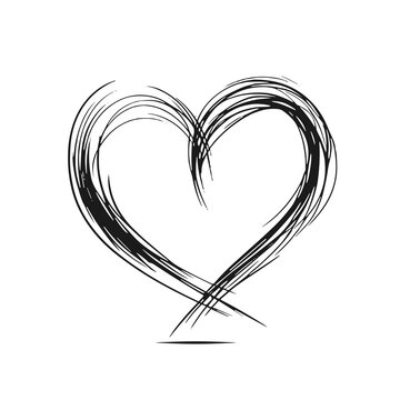 Naklejki Black and white abstract illustration of a heart, minimalist design, representing love and connection.
