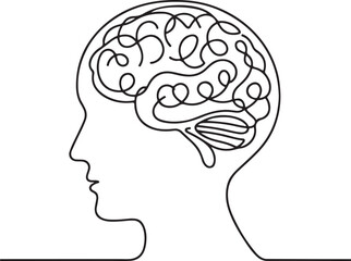 Line Drawing of Smart Human Brain 