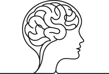 Line Drawing of Smart Human Brain 