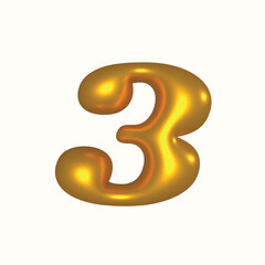 3d golden font number 3