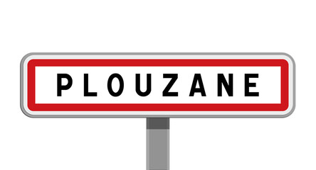 Panneau sur poteau central de ville de Plouzané, Finistère