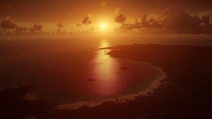 Sunset over tropical island beach.