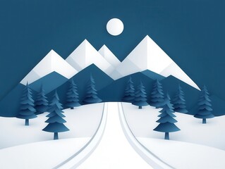 Flat vector snowcovered alp with winter trees, cool winter landscape