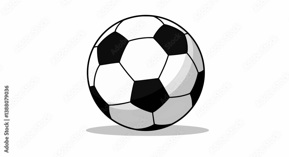 Poster a flat, slightly three-dimensional drawing of a soccer ball, presented in an elegant, simple, and pl