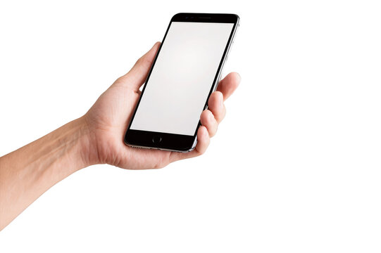 Hand holding a smartphone in isolated background