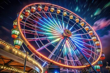 Ferris Wheel Passengers, Amusement Park Ride Cabins, Night View, Rule of Thirds Photography