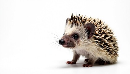 Obraz premium Close-up of a single hedgehog against a stark white backdrop, white, wildlife, nature