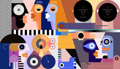 Graphic illustration of large group of different people.