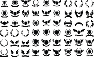 Vector Silhouette Set of Laurel, Shield, Wings and Ribbons