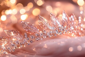 Enchanted Elegance A Delicate Crystal Tiara Glimmering with Fairy-Tale Sparkle against a Soft Rose Background