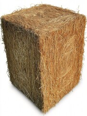 An isolated image of a square bale of compressed hay placed on a clean white background. Ideal for agricultural websites, farming projects and farming related illustrations.