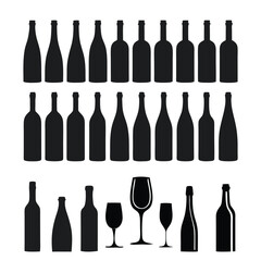 Vector set of wine and liquor bottles silhouette icons for bar or restaurant drink collection