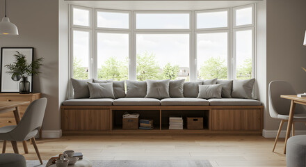 Bright Home Interior Featuring Bay Window Seating With Built In Storage