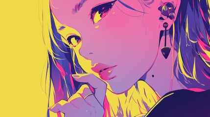 Vibrant Anime Girl in Neon Colors