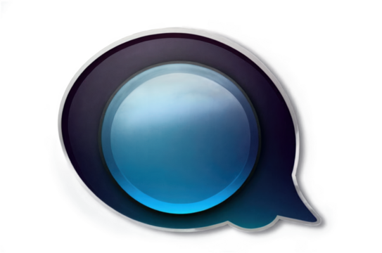 Glossy blue circle in a speech bubble shape