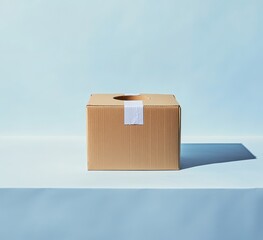 Modern Minimalist Beige Cardboard Box with Subtle White Tape Detail for a Clean and Stylish Presentation