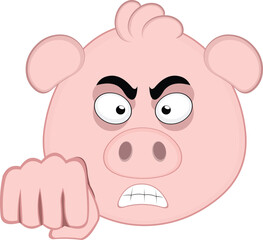 vector illustration emoji character face pig cartoon, with an angry expression and fist bump