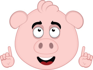 vector illustration emoji character face pig cartoon, observing and with hands pointing up