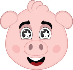 vector illustration emoji character face pig cartoon, marveling with stars in his eyes