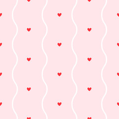 Seamless pattern featuring cute hearts and minimal romantic elements. Perfect for Valentine Day products, kids textiles, and digital wrapping paper designs