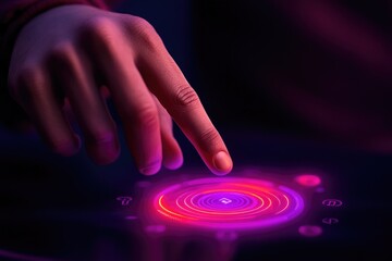 Futuristic Virtual Touchscreen Interface with Glowing Neon Elements